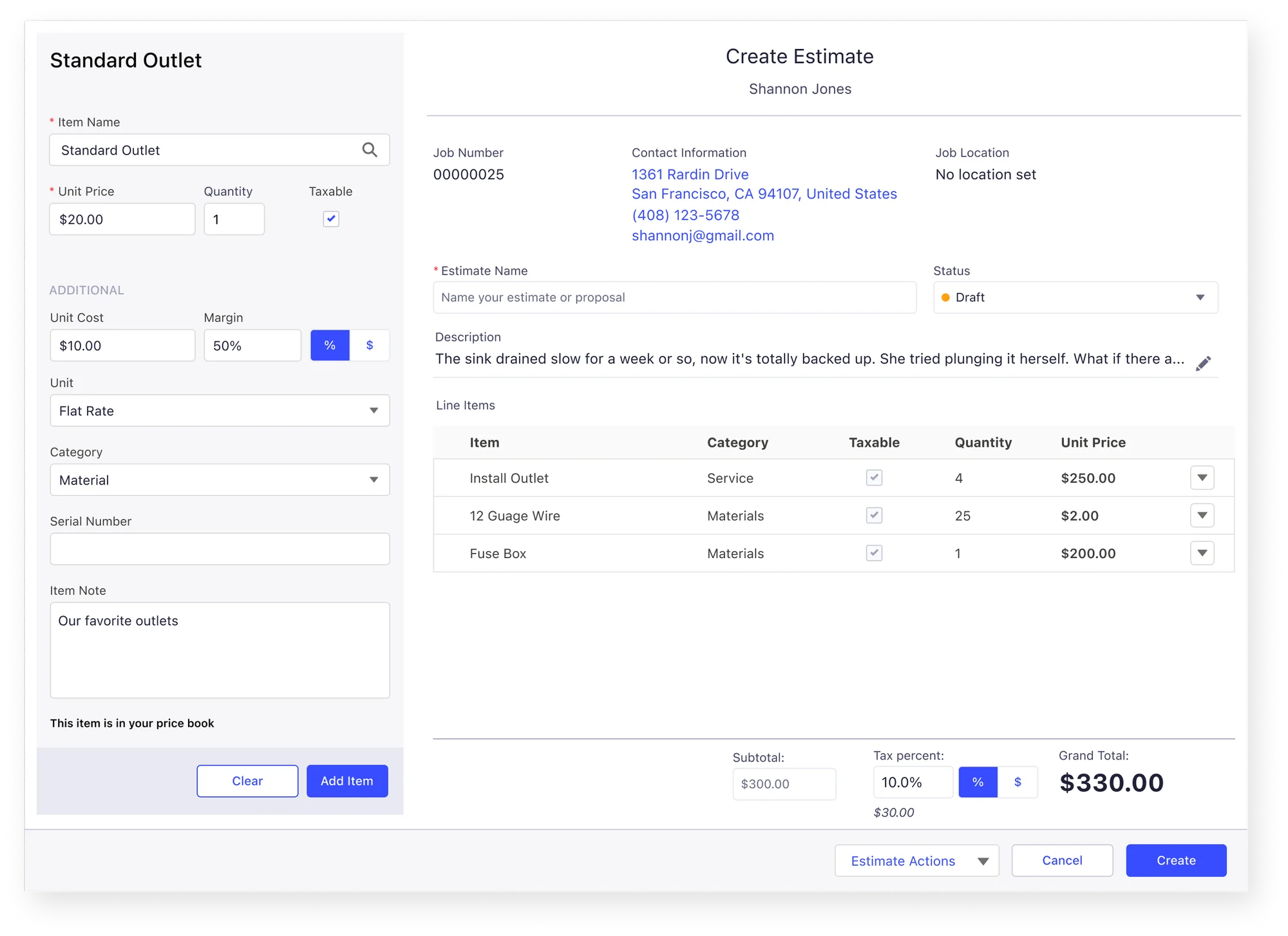 Enhanced estimate editor