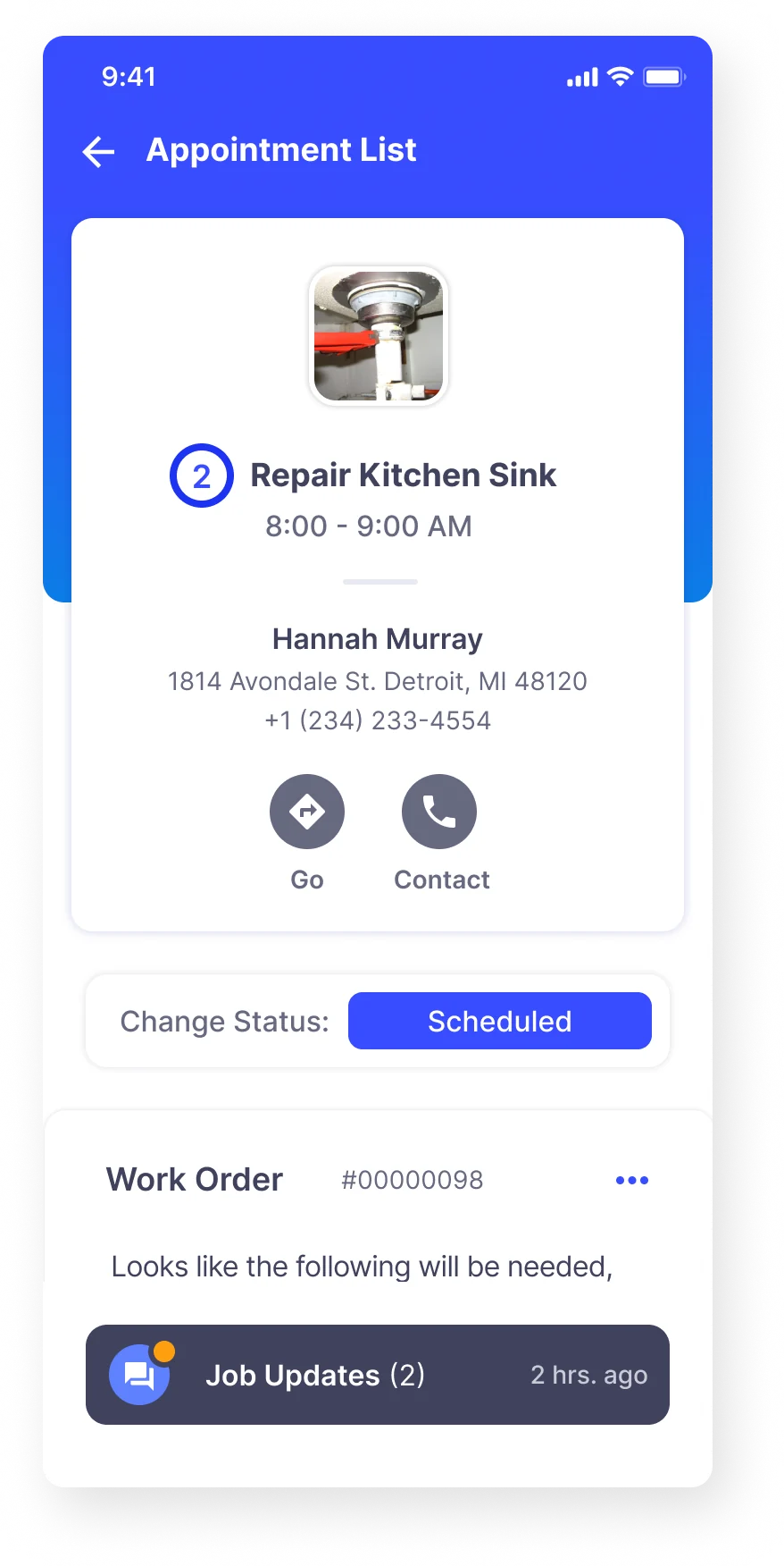 Work order detail, scheduled